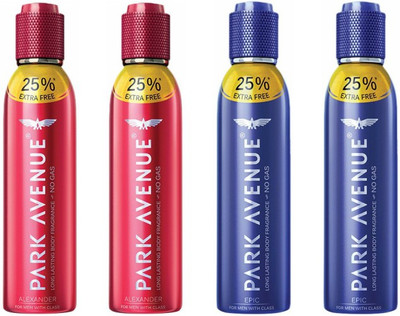 

Park Avenue 2 Alexander and 2 Epic Deodorant Combo Pack of 4 Body Spray - For Men(600 ml, Pack of 4)