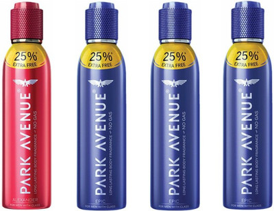 

Park Avenue 1 Alexander and 3 Epic Deodorant Combo Pack of 4 Body Spray - For Men(600 ml, Pack of 4)