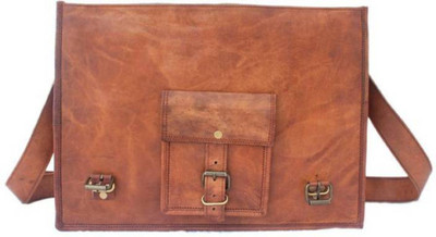 

echo 7”Genuine Leather Handmade Satchel Messenger Laptop Unisex Shoulder bag Office bag for men & women daily use. Messenger Bag(Brown, 9 inch)