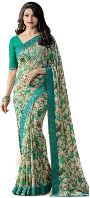 Bombey Velvat Fab Floral Print Daily Wear Georgette Saree(Green, Beige)