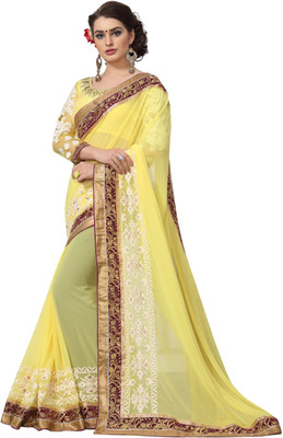 Sargam Fashion Embroidered Bollywood Poly Georgette Saree(Yellow)