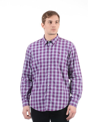 

London Fog Men's Checkered Formal Light Blue, Purple Shirt, Light blue purp
