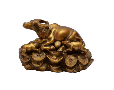 

Vastu Art Vastu / Fengshui / Wish Fulfilling Cow For Good Luck And Prosperity Decorative Showpiece - 5 cm(Polyresin, Gold)