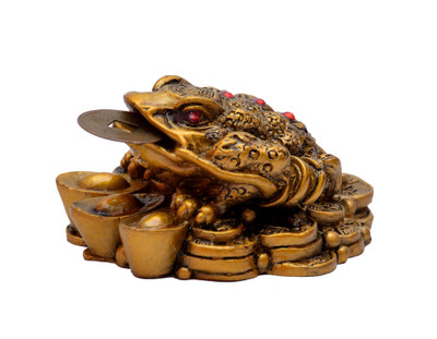 

Vastu Art Vastu / Fengshui / Three Legged Frogg With Coin For Wealth And Happiness Decorative Showpiece - 5 cm(Polyresin, Gold)