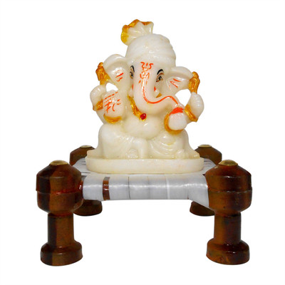 

Vastu Art Vastu / Fengshui Lord Ganesha Sit On Char Pai Decorative Showpiece - 13 cm(Polyresin, White)