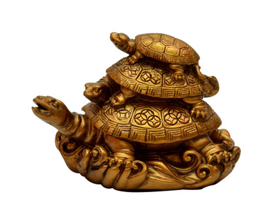 

Vastu Art Vastu / Fengshui / Three Tiered Tortoises Decorative Showpiece - 8 cm(Polyresin, Gold)