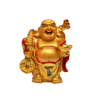 

Vastu Art Vastu / Fengshui / Laughing Buddha For Wealth And Happiness Decorative Showpiece - 9 cm(Polyresin, Gold)