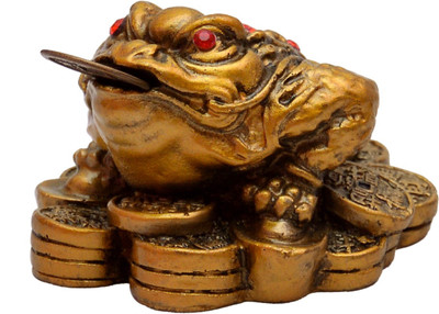 

Vastu Art Vastu / Fengshui / Three Legged Frogg With Coin For Wealth And Happiness Decorative Showpiece - 4 cm(Polyresin, Gold)