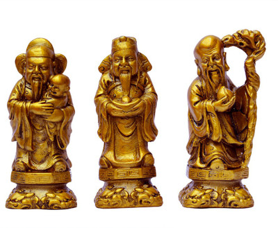 

Vashoppee Vastu / Feng Shui / Fuk Luk Sau For Family Protection And Health Wealth Or Happiness Decorative Showpiece - 9 cm(Polyresin, Gold)