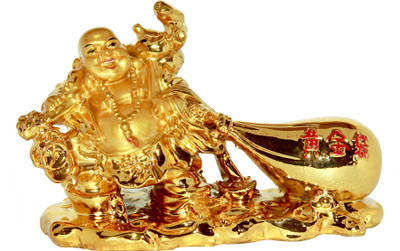 

Vastu Art Vastu / Fengshui / Laughing Buddha With Money Ingot For Health , Wealth And Good Luck Decorative Showpiece - 11 cm(Polyresin, Gold)