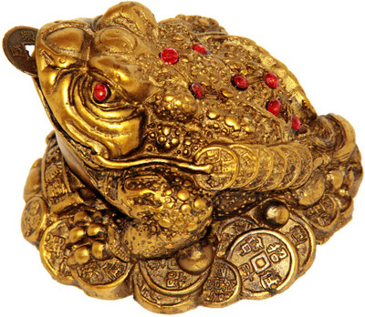 

Vastu Art Vastu / Fengshui / Three Legged Frogg With Coin For Wealth And Happiness Decorative Showpiece - 5 cm(Polyresin, Gold)