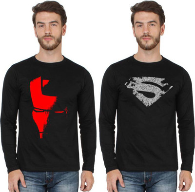 Himgiri International Printed Men Round Neck Red, Black T-Shirt(Pack of 2)