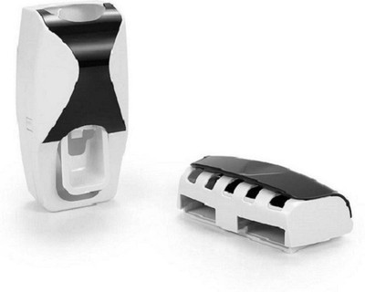 

elegantshopping TOOTHPASTE DISPENSER WITH TOOTH BRUSH HOLDER Plastic Toothbrush Holder(Black, White, Wall Mount)