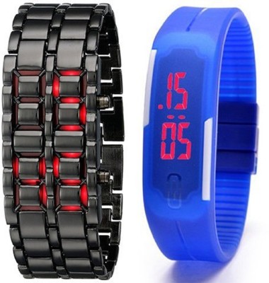 GOOD FRIENDS COMBO LED CHAIN AND RUBBER BLUE LED Watch  - For Men   Watches  (Good Friends)