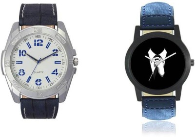 FASHION POOL A MOST UNIQUE COMBINATION OF BLUE & WHITE COMBO OF VOLGA & FOXTER WATCHES TIE GRAPHICS WATCH WITH WATER MARK DIAL WATCH HAVING A ROUND DIAL WITH LEATHER BELT Watch  - For Boys   Watches  (FASHION POOL)