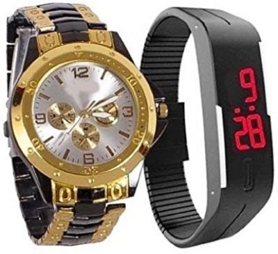 GOOD FRIENDS COUPLE ROSRA SILVER BLACK AND BLACK RUBBER LED Watch  - For Couple   Watches  (Good Friends)