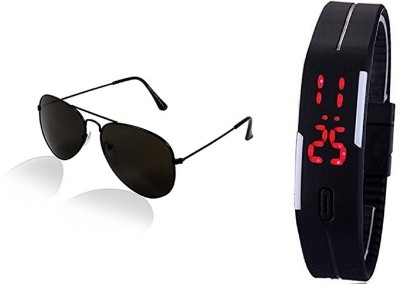 GOOD FRIENDS COMBO RUBBER LED AND AVIATOR SUNGLASS EYE PROTECTIVE COMBO Watch  - For Boys & Girls   Watches  (Good Friends)