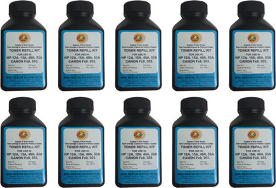 

MOREL 12A TONER POWDER BOTTLES FOR USE IN REFILLING HP LASER JET 1010 / 1020 / 1022 / 12A / 15A / 49A / 53A / CANON FX9 / FX303 PRINTER CARTRIDGES PACK OF 10 Single Color Ink Toner(Black)