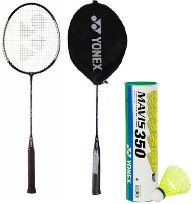 

Yonex Combo Of Three, Two GR-303 Saina Nehwal Special Edition Badminton Racquet (With Half Cover) and One Mavis-350 (Pack of 6) Badminton Kit