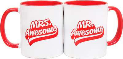 

Floweraura Mr. & Mrs. Awesome Ceramic Mug(350 ml, Pack of 2), Multicolor