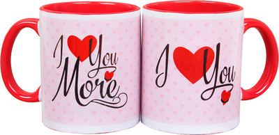 

Floweraura I Love you mugs Ceramic Mug(350 ml, Pack of 2), Multicolor