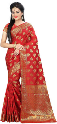 Hinayat Fashion Self Design Banarasi Silk Blend Saree(Red)