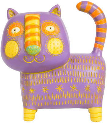 

Chumbak Striped Cat Decorative Showpiece - 9 cm(Polyresin, Multicolor)