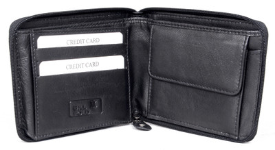 

Bill Fold Artistic Leather Men Black Genuine Leather Wallet(6 Card Slots), Balck