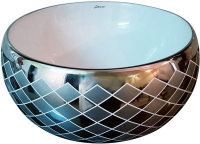 

Brizzio Round Ceramic Wash Basin 504 Table Top Basin(Gold, White)