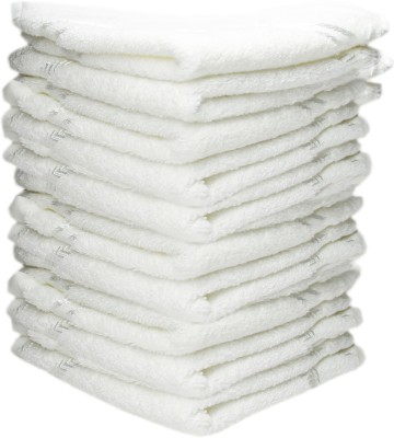 K.S. Collection Solid White Cotton 300 GSM Face Towel Set(Pack of 10)