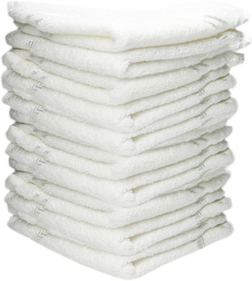 K.S. Collection Solid White Cotton 300 GSM Face Towel Set(Pack of 10)