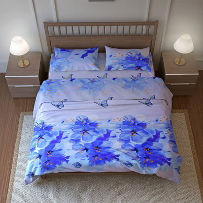 

SINGHS VILLAS DECOR 144 TC Cotton Double King Floral Bedsheet(Pack of 1, Blue)