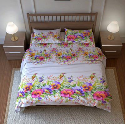 

SINGHS VILLAS DECOR 144 TC Cotton Double King Floral Bedsheet(Pack of 1, White)