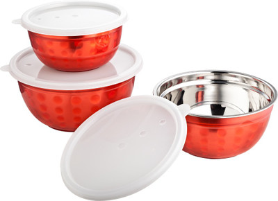 

Sayee Micro Stainless Steel Dott Bowl Stainless Steel Stainless Steel Bowl Set(Red, Pack of 3)