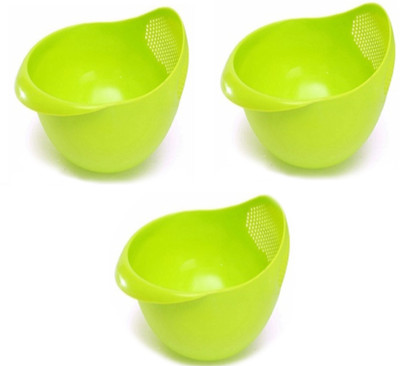 

mukti Plastic Rice & Fruit Washing Bowl Plastic Bowl Set(Green, Pack of 3)