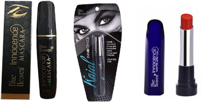 

Blue Heaven Innocence MASCARA,KAJAL WITH MATTE ORANGE-03 LIPSTICK(Set of 3)
