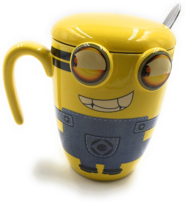 

24x7 Minions Ceramic Sculpted Coffee 3D With Spoon And Lid Ceramic Mug(300 ml), Yellow