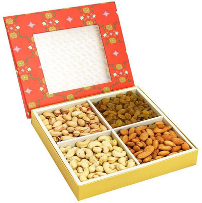 

Ghasitaram Gifts Red Printed 4 Part Dryfruit 400 gms(400 g, Box)