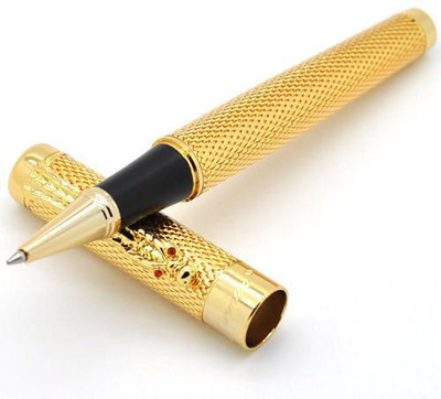 Ledos JINHAO 1200 CARVED DRAGON CLIP DESIGNER WITH GOLDEN TRIMS NEW Roller Ball Pen(Ink Color - Blue)