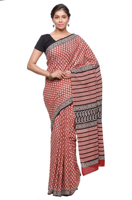Soundarya Printed Bandhani Cotton Blend Saree(Red)