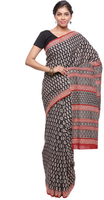 Soundarya Printed Bandhani Cotton Blend Saree(Black)