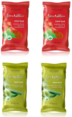 

Oriflame Sweden Love Nature Soap Bar- (Energising Mint & Raspberry) & (Moisturising Olive Oil & Aloe Vera)(Pack of 2x2= 4)(300 g, Pack of 4)
