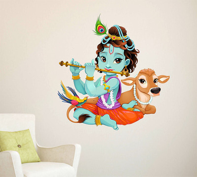 

razwada  Kanhaji with his cow  Vnyl Self Adhesive Sticker(Pack of 1, Blue