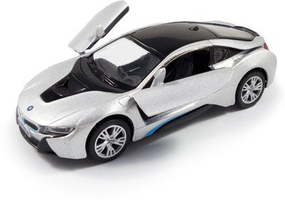 

Kinsmart 5" 1:35 Scale BMW i8, Die Cast Metal and Openable Door Toys for Kids from Smiles Creation(Silver)