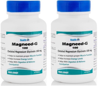 

HealthVit Magneed-G 100 Chelated Magnesium Glycinate 100mg Pack of 2 60 Capsules(60 No)