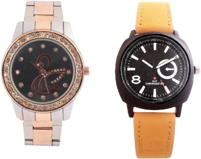 COSMIC LIGHT BROWN BELT SPORTS MEN WATCH & TWO TONE STYLES STRAP PRINTED DIAL LADIES DIAMOND STUDDED PARTY WEAR Watch  - For Couple   Watches  (COSMIC)