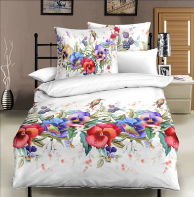

SINGHS VILLAS DECOR 144 TC Cotton Double King Floral Bedsheet(Pack of 1, White)