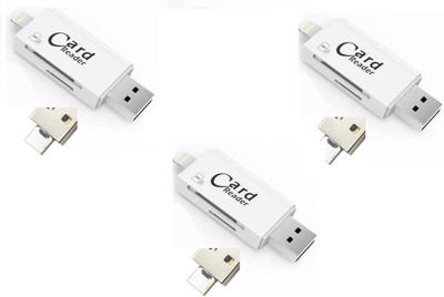 

ROQ Set of 3x 3 IN 1 With Lightning + USB + Mobile Flash Drive Card Reader(Multicolor)