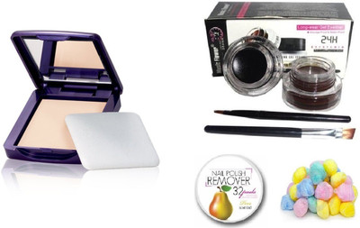 

Oriflame Sweden The One Illuskin Powder Oriflame Spf 12 (shade Light)- Wt 8g with Music Flower 2 in 1 Long Wear Gel Eyeliner (Black + Brown)(Set of 4)