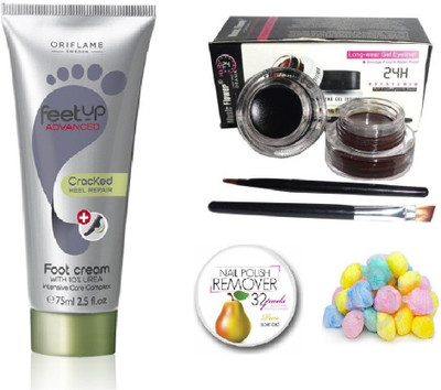 

Oriflame Sweden Feet Up Advanced Cracked Heel Repair Oriflame Foot Cream 75ml with Music Flower 2 in 1 Long Wear Gel Eyeliner (Black + Brown)(Set of 4)
